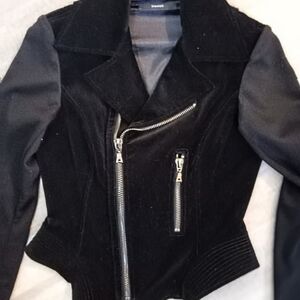 Tahari Black Leather Jacket with Metallic Accents